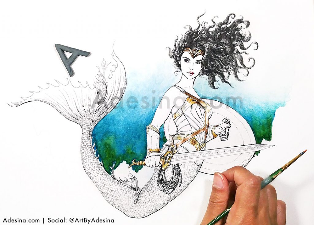 progress shot of Wonder Woman Mermaid by Artist Adesina