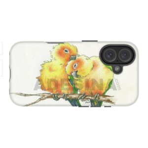 iPhone case with Sun Conures drawing by Artist Adesina