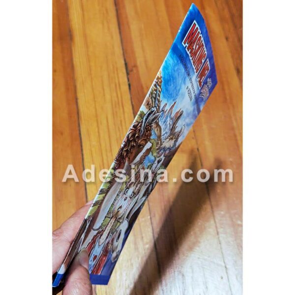 Photo of stapled binding for Masking Mel Goes Missing by Artist Adesina
