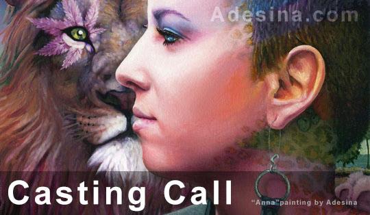 Casting Call - text over a cropped image of Adesina Sanchez's painted portrait entitled Anna